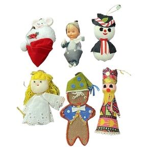 Lot of 6 Vintage MCM Christmas Ornaments Snowman Elf Angel Mid-Century Japan
